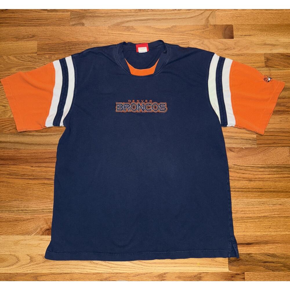Vintage Y2K NFL Broncos Embroidered Shirt Size XL Blue and Orange Thick
